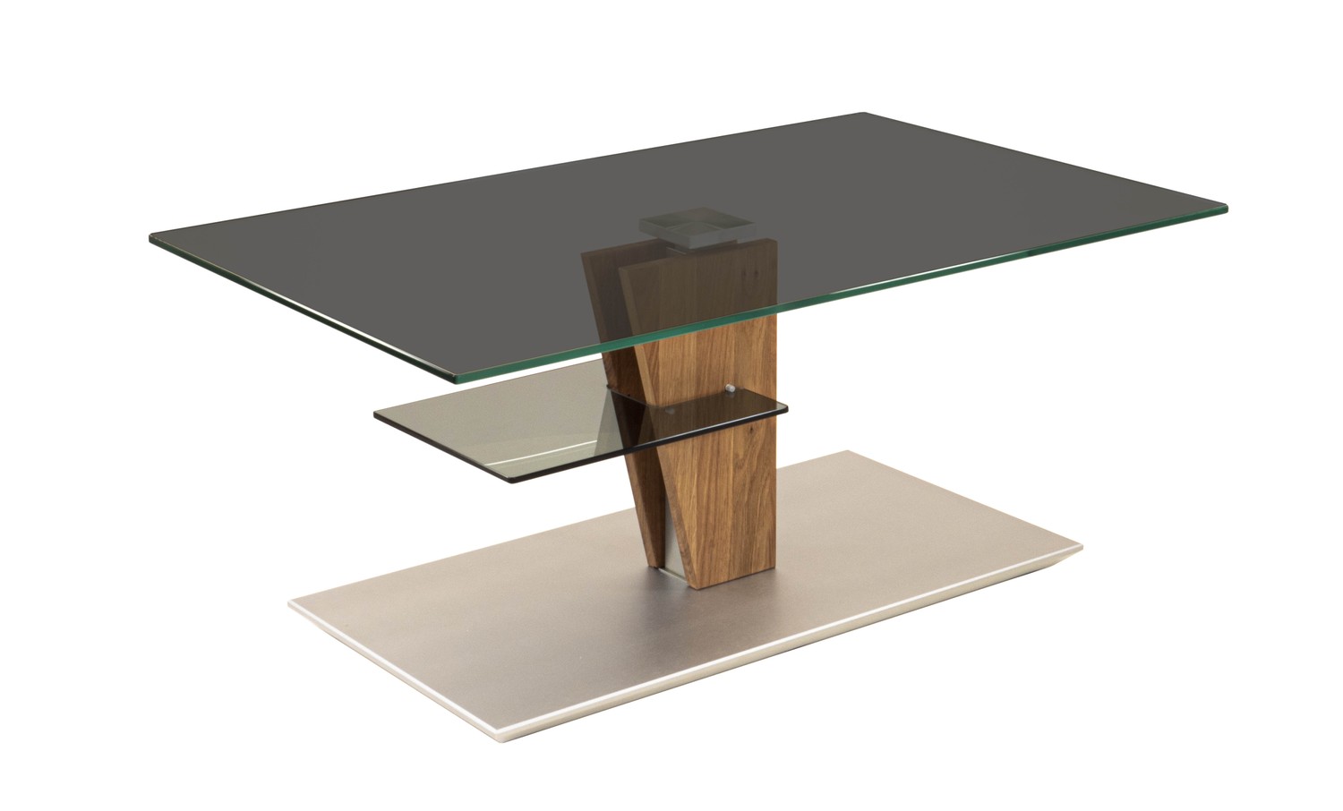 Couchtisch Glas, Holz und Metall 60x100 cm