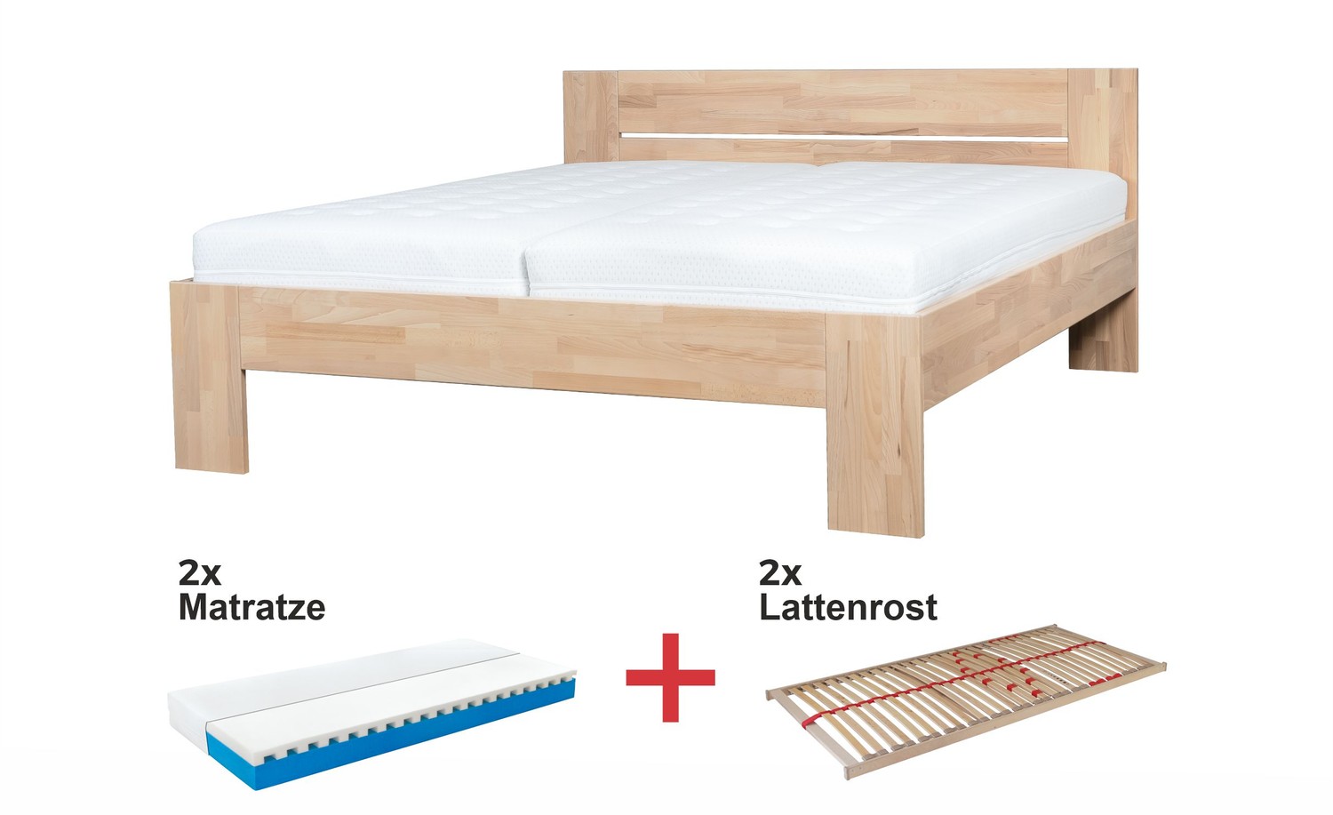 Bett + Matratze + Lattenrost Set 180x200 H1+H2