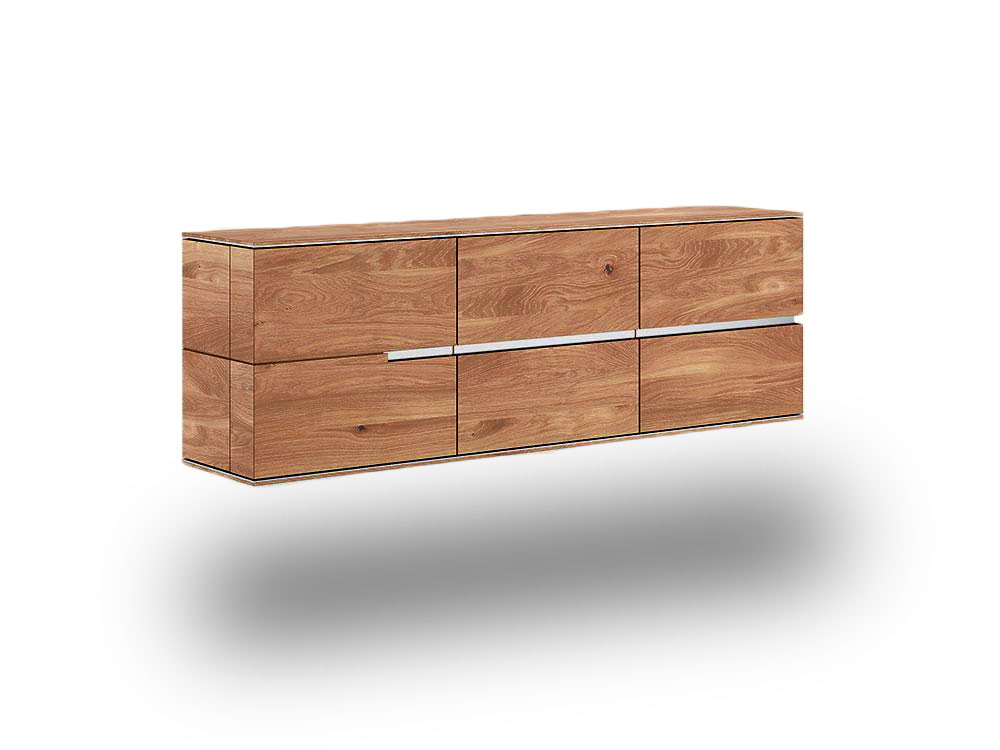 Hängesideboard Sideboard 181x60x38 Griffleiste rechts Rustikale Asteiche