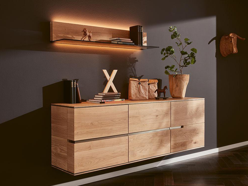 Hängesideboard Sideboard 181x60x42 Griffleiste links Rustikale Asteiche