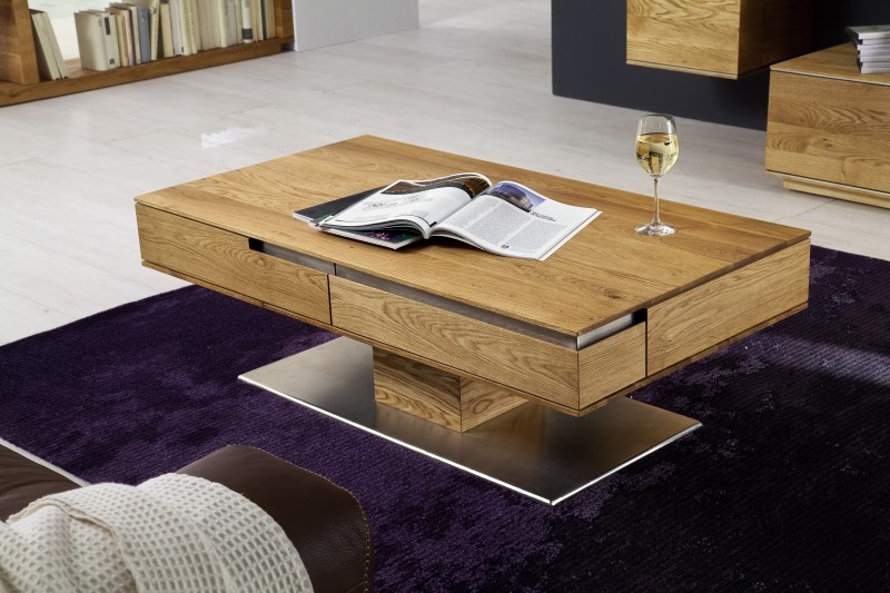 Couchtisch Säulencouchtisch 120x65 höhenverstellbar Rustikale Asteiche