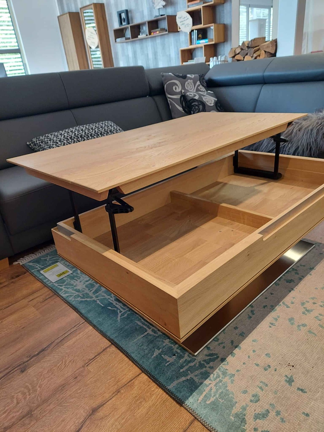 Couchtisch Säulencouchtisch 120x65 höhenverstellbar Rustikale Asteiche