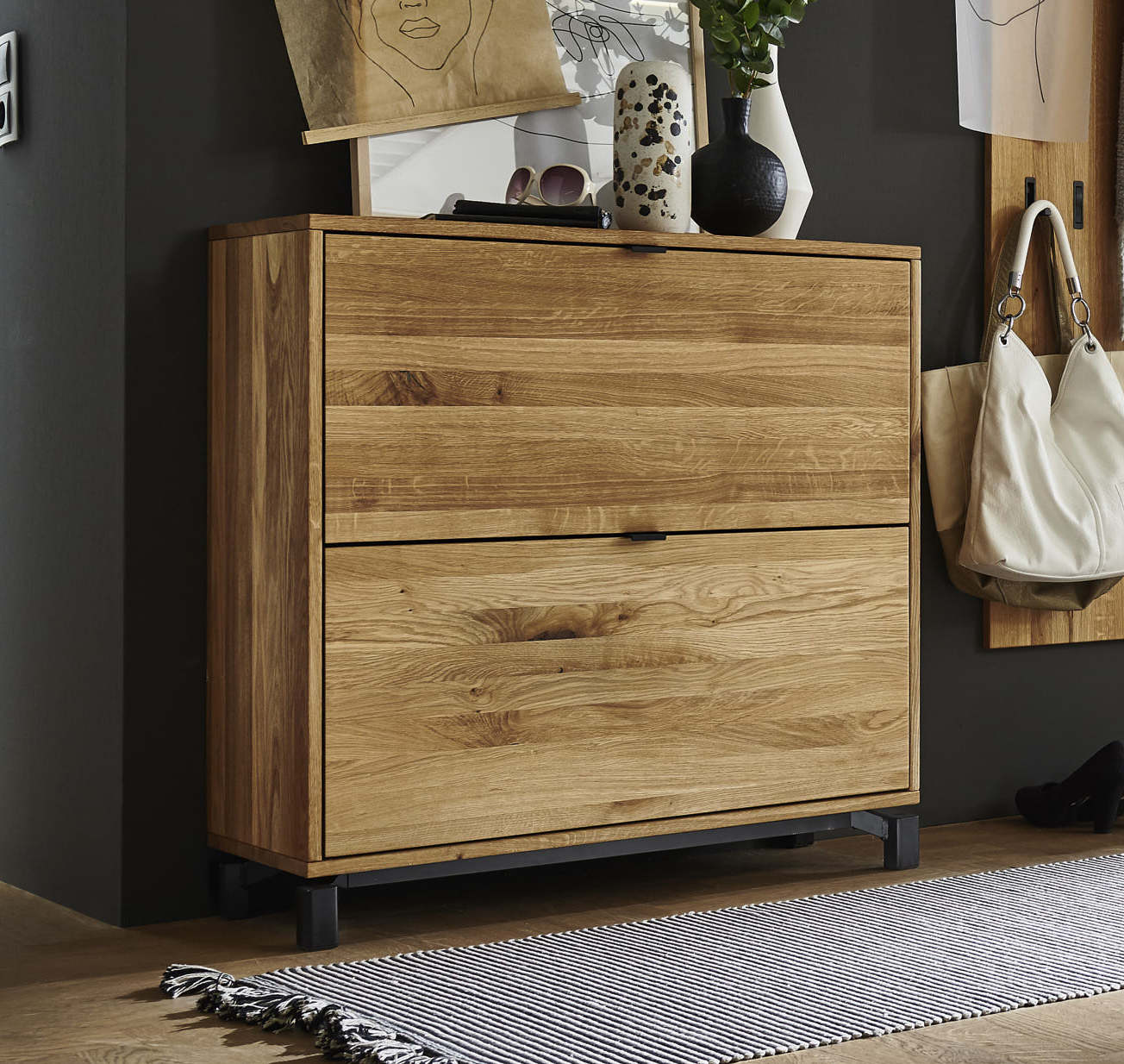 Schuhschrank Come In 90x90 Garderobe Eiche Geölt Füße Schwarz