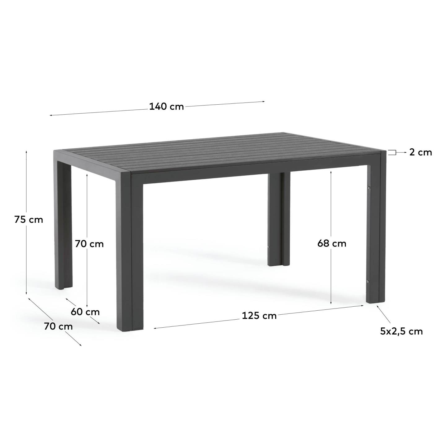 Gartentisch Sirley 140 x 75 x 70 cm Aluminium Schwarz