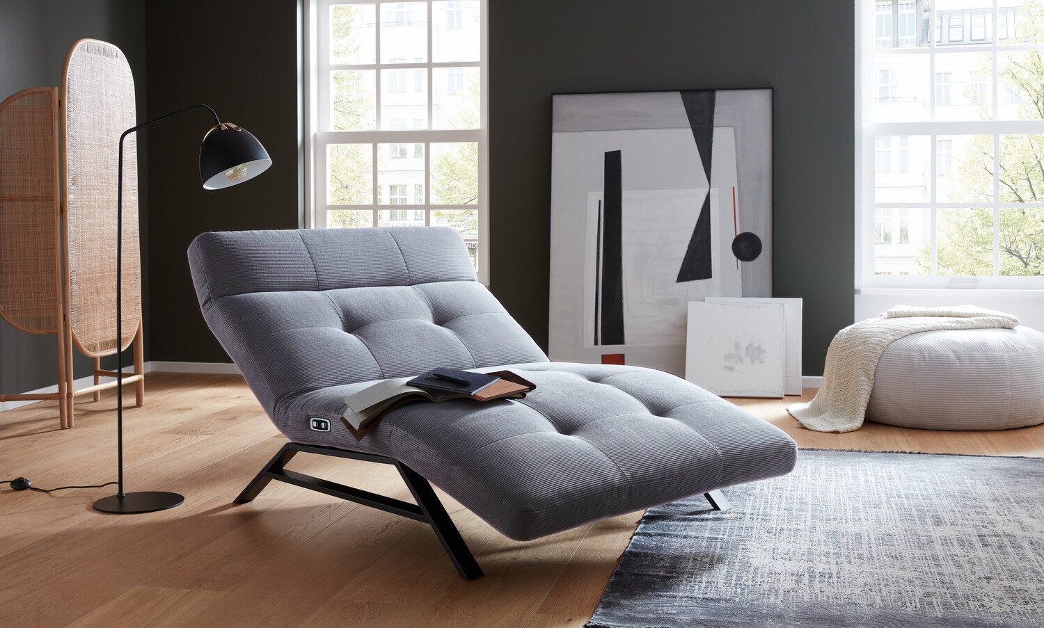 Relaxliege Einzelsofa Areivir Cord Anthrazit 80x158-198