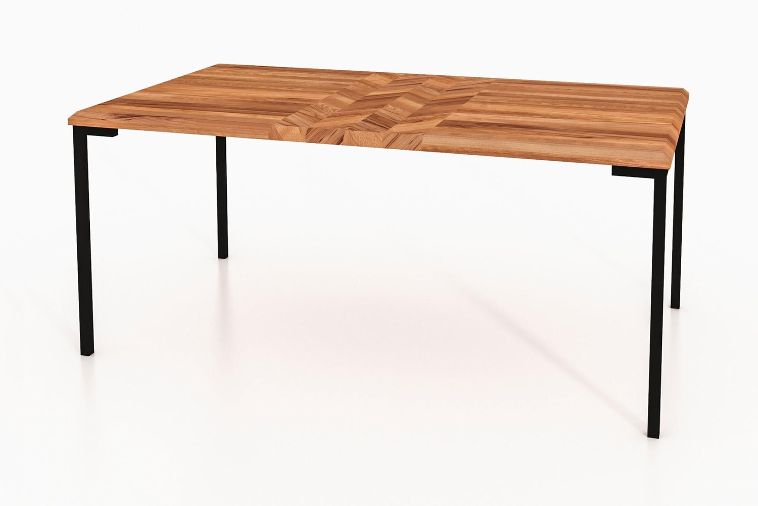 Esstisch Seiba Kernbuche massiv 100x120x78 Schwarze Metallbeine Fischgrätmuster