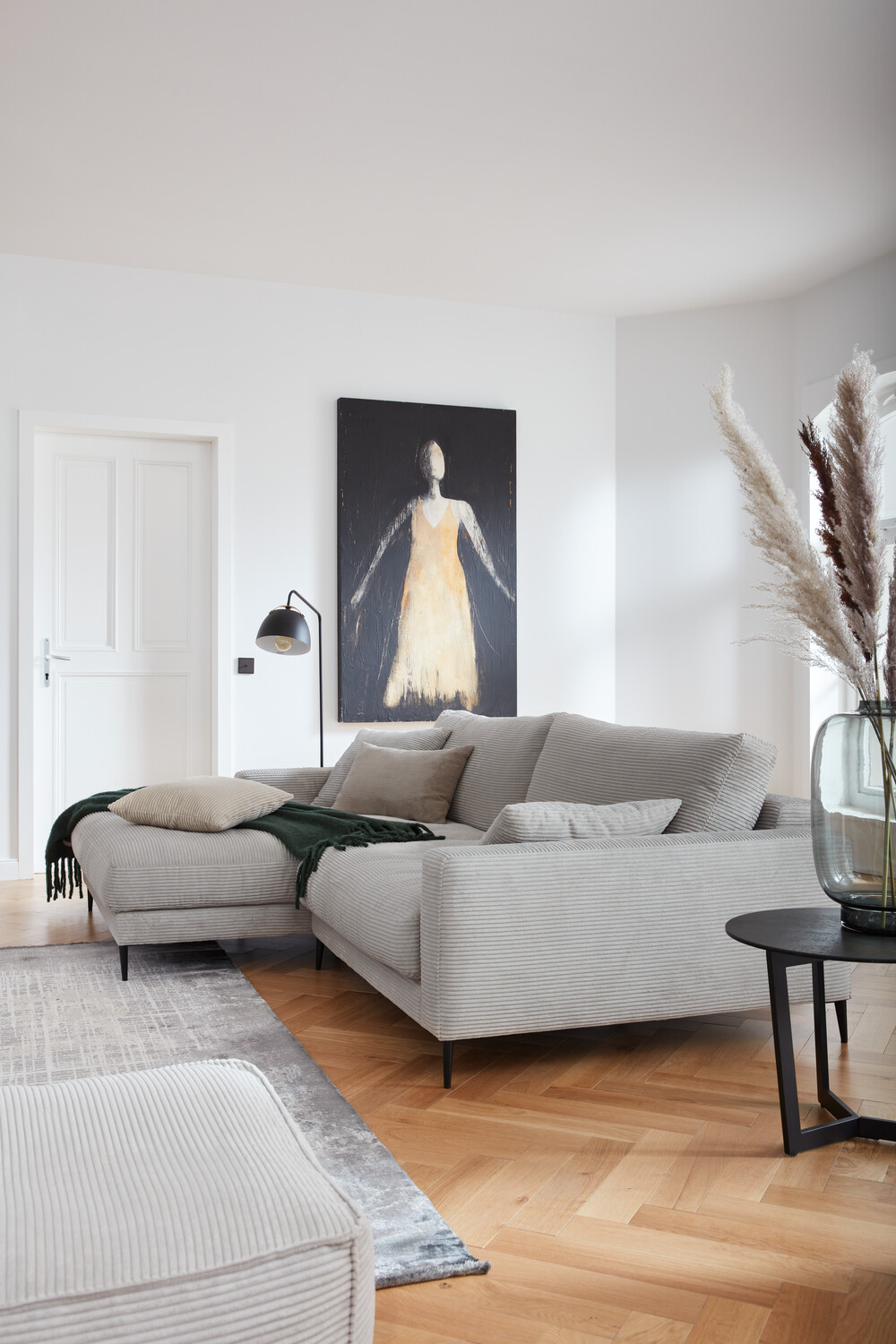 Sitzgruppe Sofa Nwotpu 190x272 Cord Light Grey Fuß Schwarz