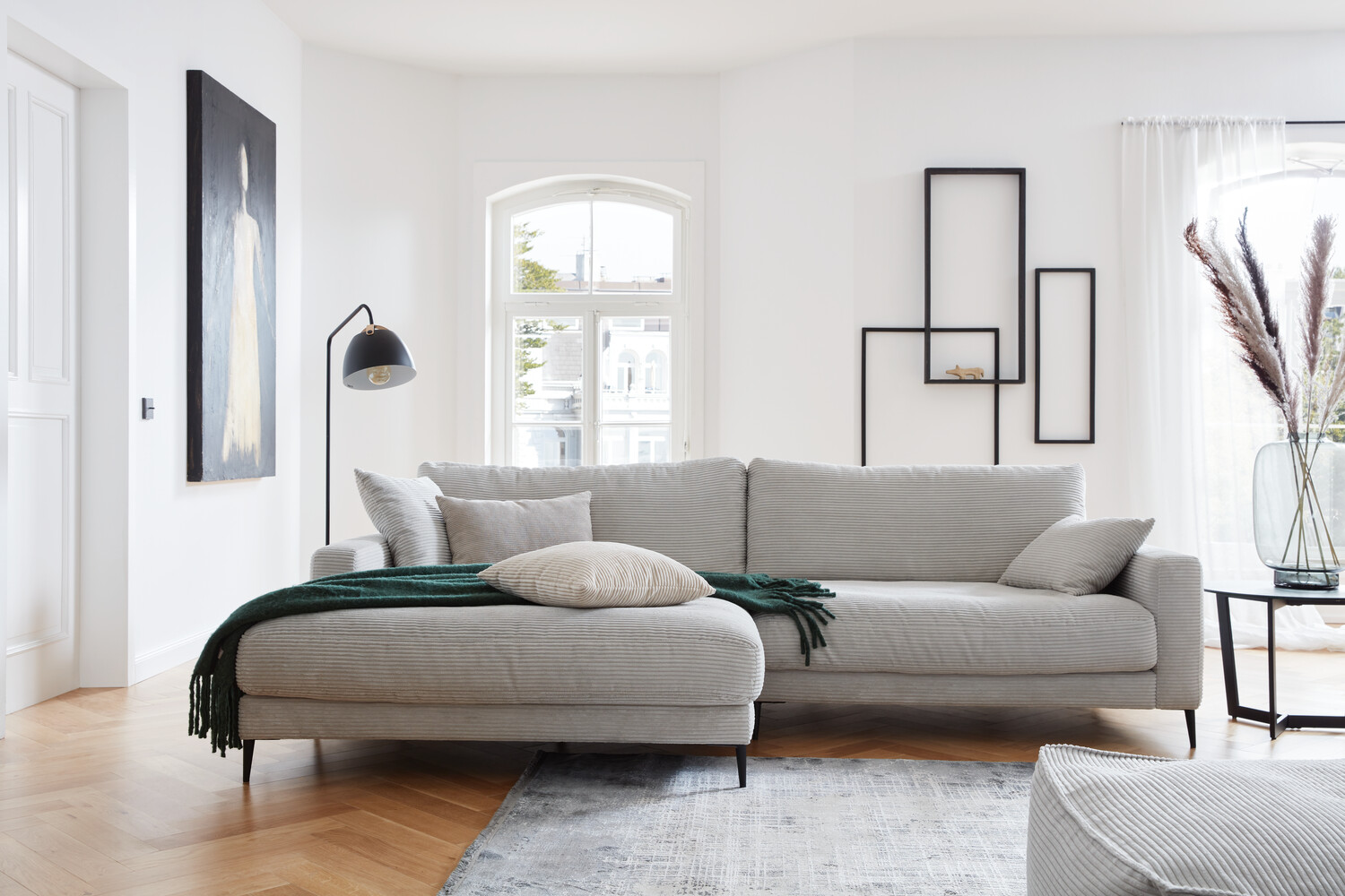 Sitzgruppe Sofa Nwotpu 190x272 Cord Light Grey Fuß Schwarz