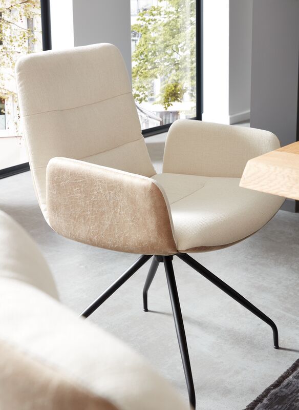 Drehstuhl Esszimmerstuhl Russel Weiß Beige