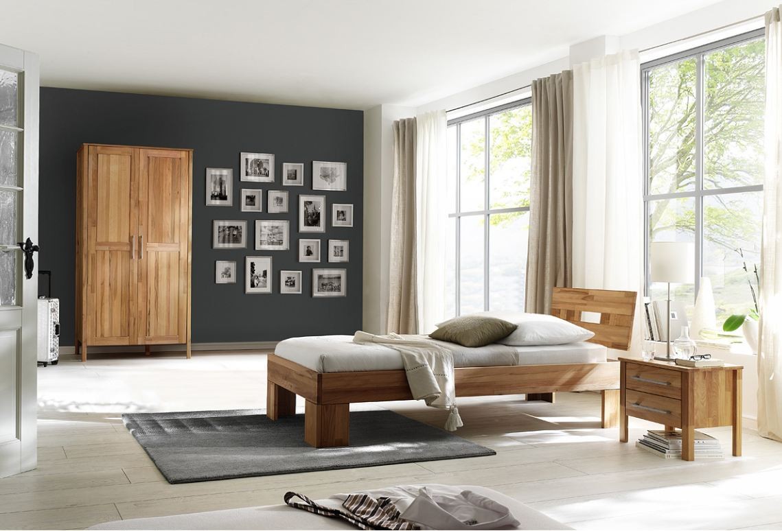 Schlafzimmer Set Einzelbett Schrank Jugendzimmer komplett Kernbuche massiv geölt