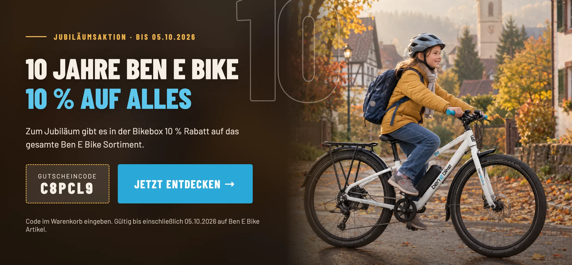 10 Jahre ben-e-bike: 10 Prozent Rabatt auf ben-e-bike Kinder-E-Bikes bei BIKEBOX mit Gutscheincode C8PCL9, gültig bis 05.10.2026