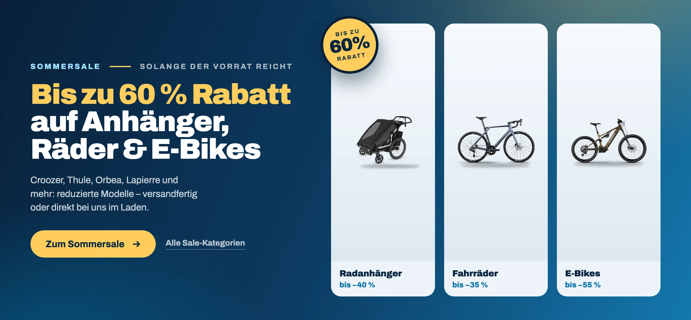 Sommersale bei BIKEBOX – bis zu 60 Prozent Rabatt auf Radanhänger, Fahrräder und E-Bikes