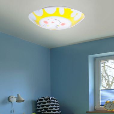 Lampa sufitowa do pokoju dziecięcego, biało-żółta, słoneczny design, SUNNY