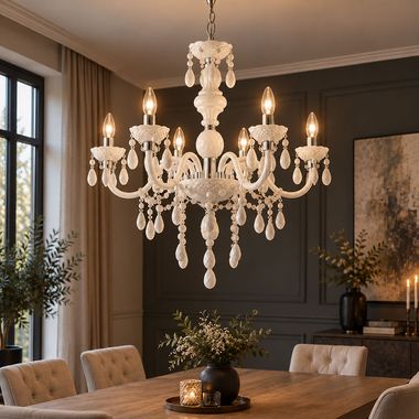 Lustre, cristaux, blanc, 6 lumières, CUIMBRA I