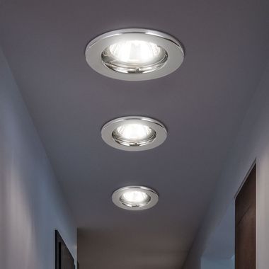 Set van 3 inbouwspots, metaal chroom, rond, D 8 cm