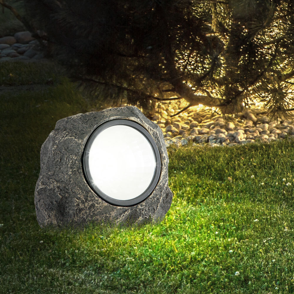 5x LED Solarleuchte Stein grau, Außendeko