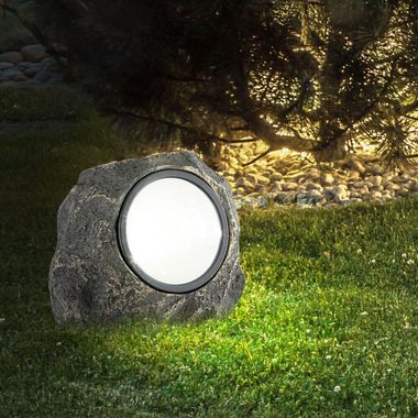Lampe solaire LED pierre grise, décoration extérieure