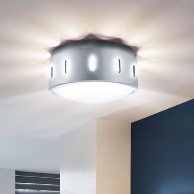 CHIRON plafondlamp, zilver, gesatineerd glas, aluminium, H 7,6 cm
