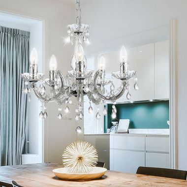 Lustre, lustre, cristaux, clair, 5 lumières, H 128 cm