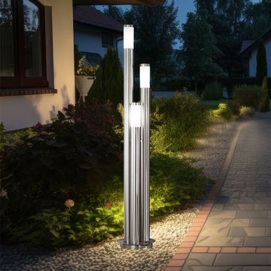 Lampada da terra, acciaio inossidabile, 3 colonne, H 170 cm, BOSTON