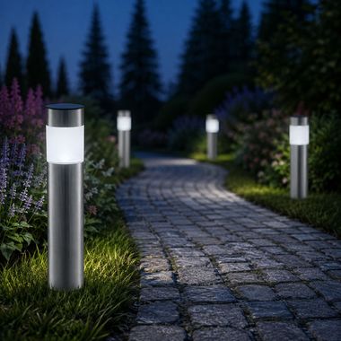 Set van 4 LED solarlampen, roestvrij staal, DxH 6,3x38 cm