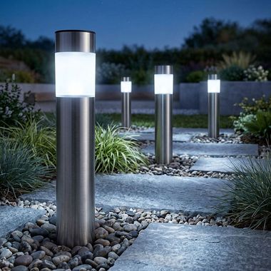 4er Set LED Solarleuchten, Edelstahl, DxH 6,3x38 cm