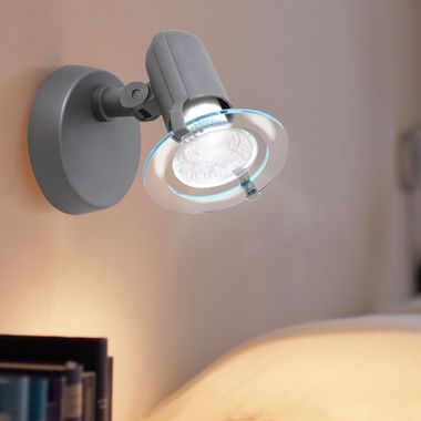 Wall lamp, moveable, round, grey, 1x E14, H 16.5 cm