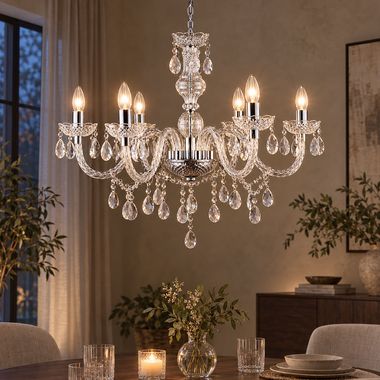 Lustre, cristaux, transparent, 6 lumières, H 166 cm