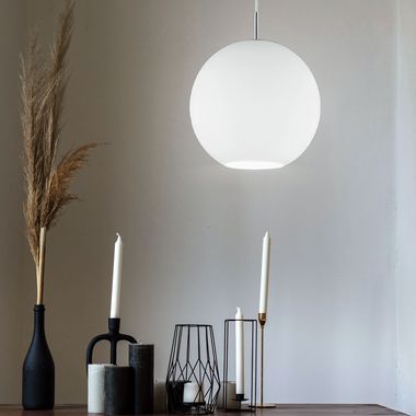 Pendelleuchte aus Glas und Nickel mit 250mm Durchmesser MOON