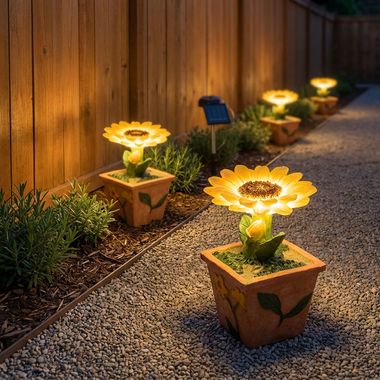 Four LED solar lights in the form of a flower