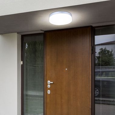 Deckenleuchte, IP44, Glas, opal, silber, D 30cm