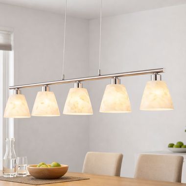 Suspension lamp, white glass, alabaster look, nickel, L 93 cm