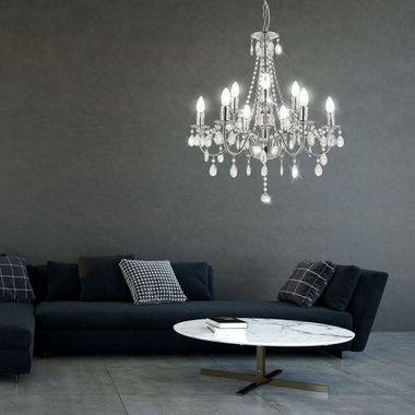 Lustre, lustre, chrome, cristaux, 9 lumières, WILLIAM