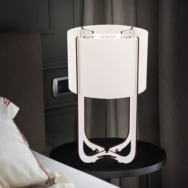 LED tafellamp, hout, textiel, witbruin, H 25 cm