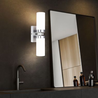 Wandlampe, Metall, nickel-matt, Opal, satiniert