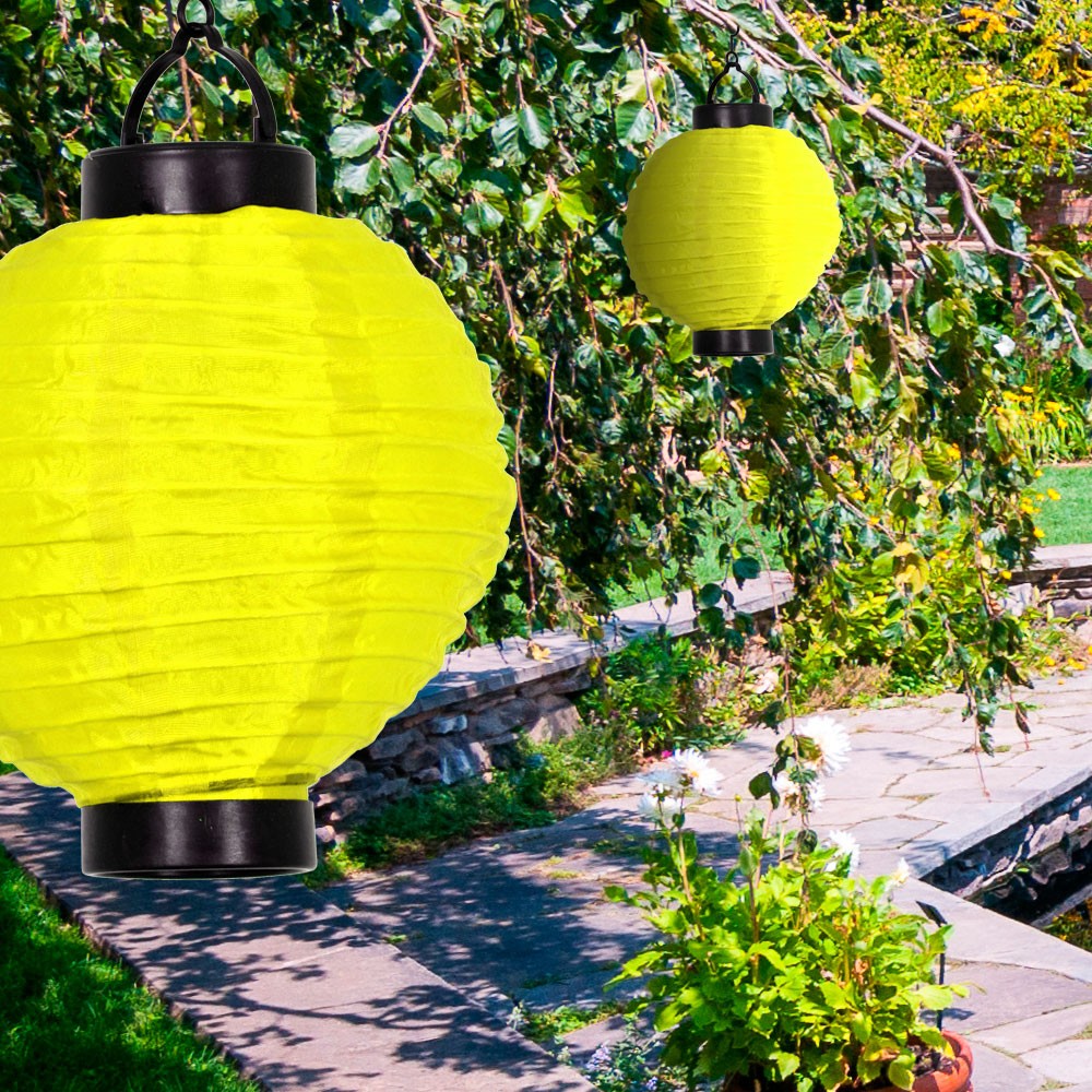 LED Solar Lampion, Polyester gelb, H 28 cm