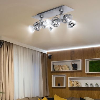 Plafondlamp, mat zilver, verstelbare spots, L 32 cm