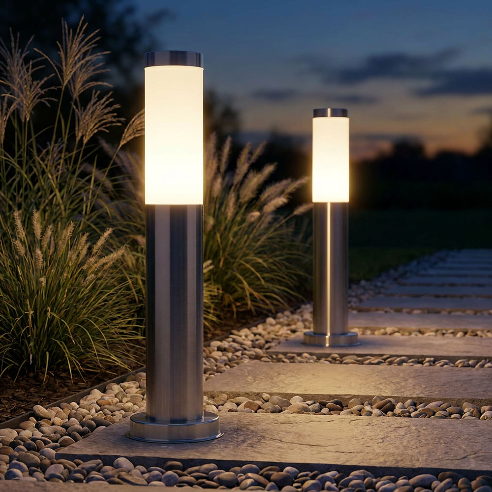 2er Set LED Standleuchte, Edelstahl, H 45 cm