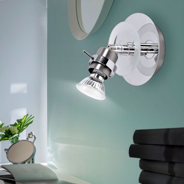 Lampada da parete, argento, vetro, punto mobile, D 12 cm
