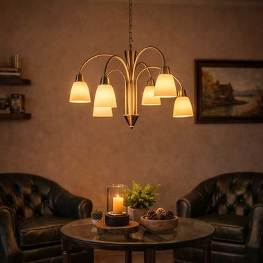 LED Kronleuchter, Lüster, Nickel, Glas 6-flammig, H 150 cm