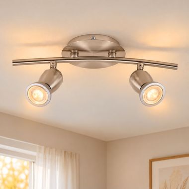 PROMO LED ceiling light, silver, 2-bulb, swivelling, L 32.6 cm