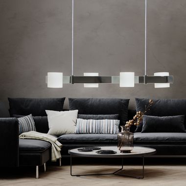 Hängelampe, Chrom, Glas, H 150 cm