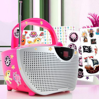 Kinderradio, CD-Player, tragbar, pink, inklusive 300 Stickern