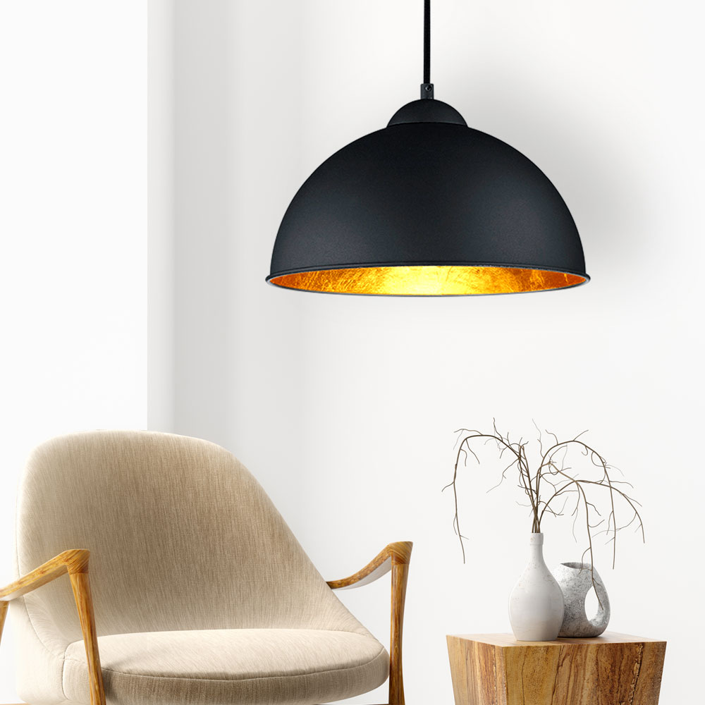 Pendelleuchte, Metall schwarz gold, 1x E27, Höhe 127 cm