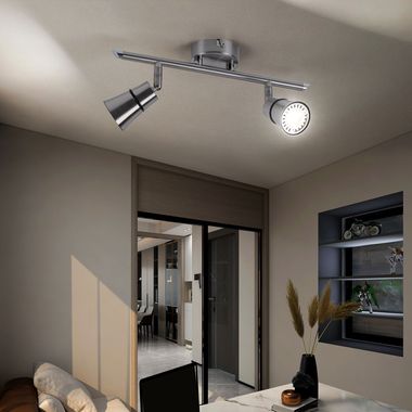 Faretto da soffitto a LED, 2 fiamme, spot flessibili, cromo, L 34cm