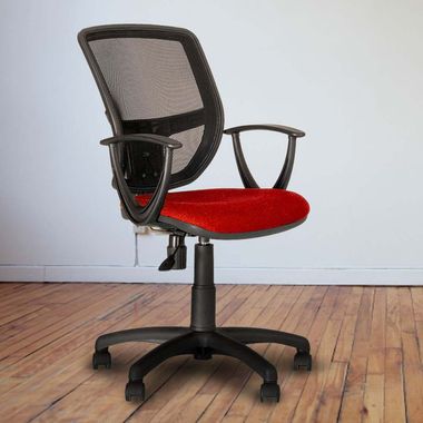 Chaise pivotante, réglable, roulettes, rouge, H 97 cm