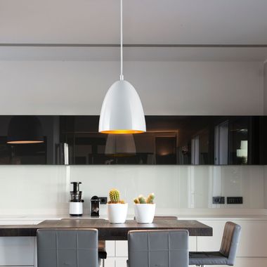 LED pendant light, metal white orange, warm white, H 130cm