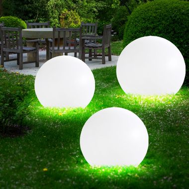 3er Set LED Außen Solarleuchten, Kugel weiß, 15 und 20 cm