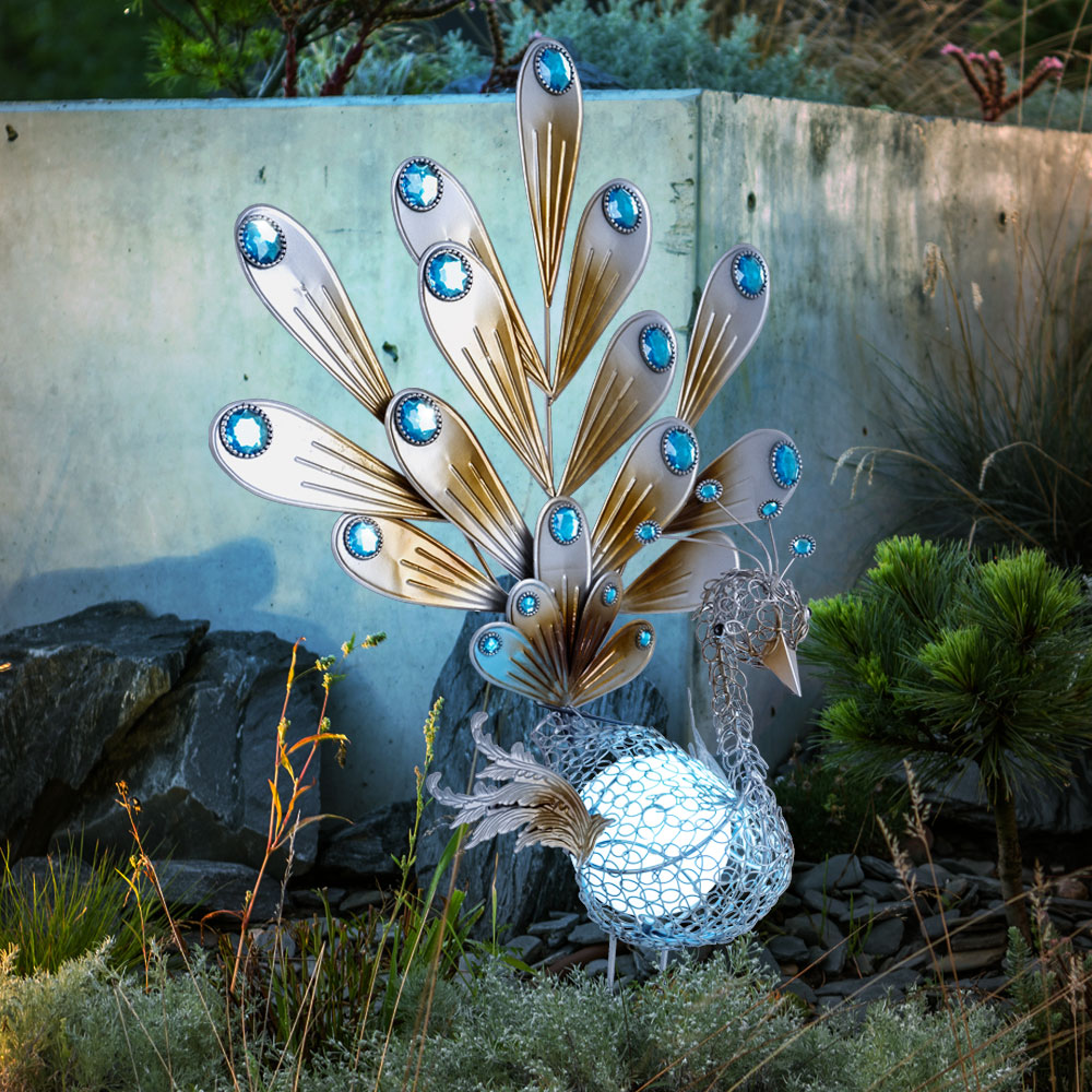 Joellfuner Solar-Pfauenleuchte Für Außen – Metall-Pfau Mit Lichterkette, IP44, 80 Cm Hoch, Warmes Farbspiel – Deko