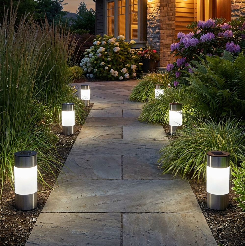6x LED Solar Wegeleuchte, Edelstahl, Erdspieß, Höhe 23,5cm